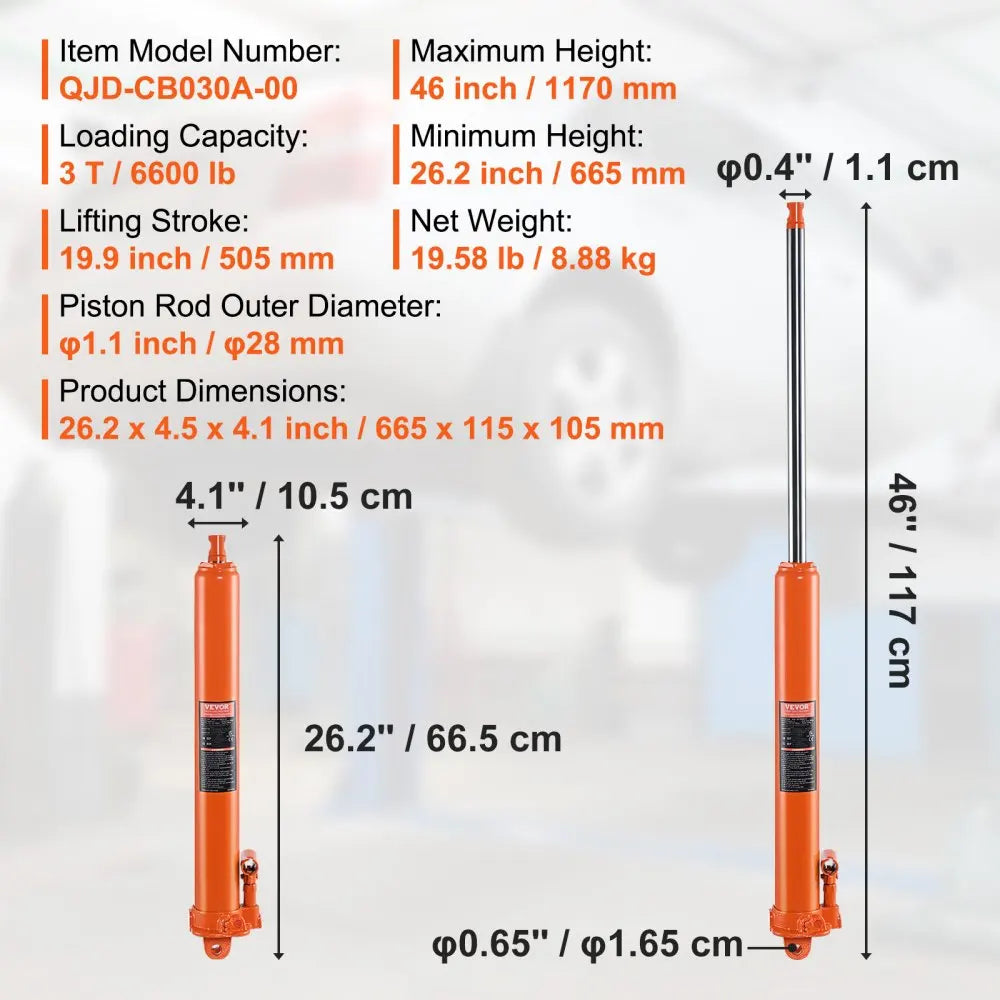 Hydraulic Long Ram Jack 8 Ton Engine Hoist Cylinder with Single Piston Pump And Clevis Base  Hydraulic Ram Cylinder