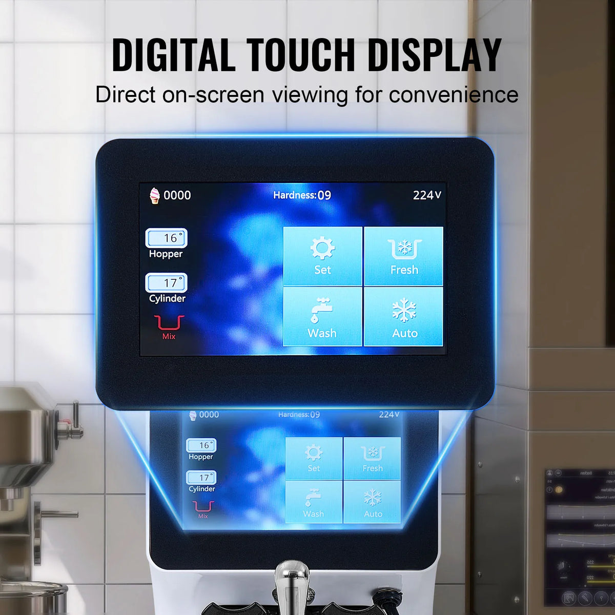 Commercial Ice Cream Maker, 10-20L/H Yield, 1000W Countertop Soft Serve Machine w/ 4.5L Hopper 1.6L Cylinder Touch Screen