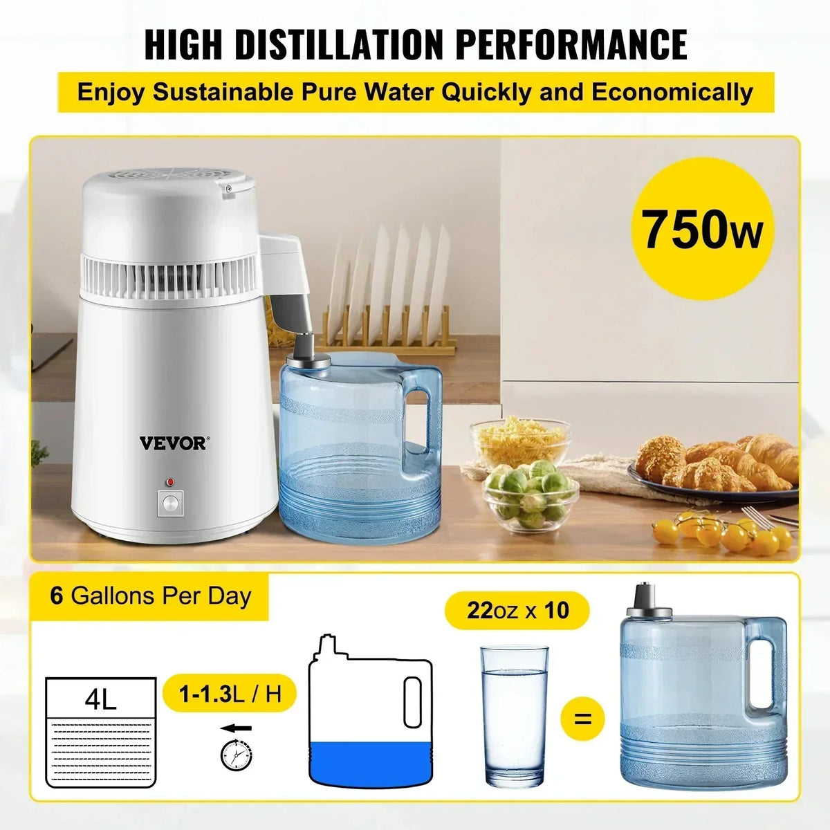 Water Distiller 4L Purifier Filter Dispenser Heating Drinking Bottle Softener 304 Stainless Steel Home Appliance for Offic