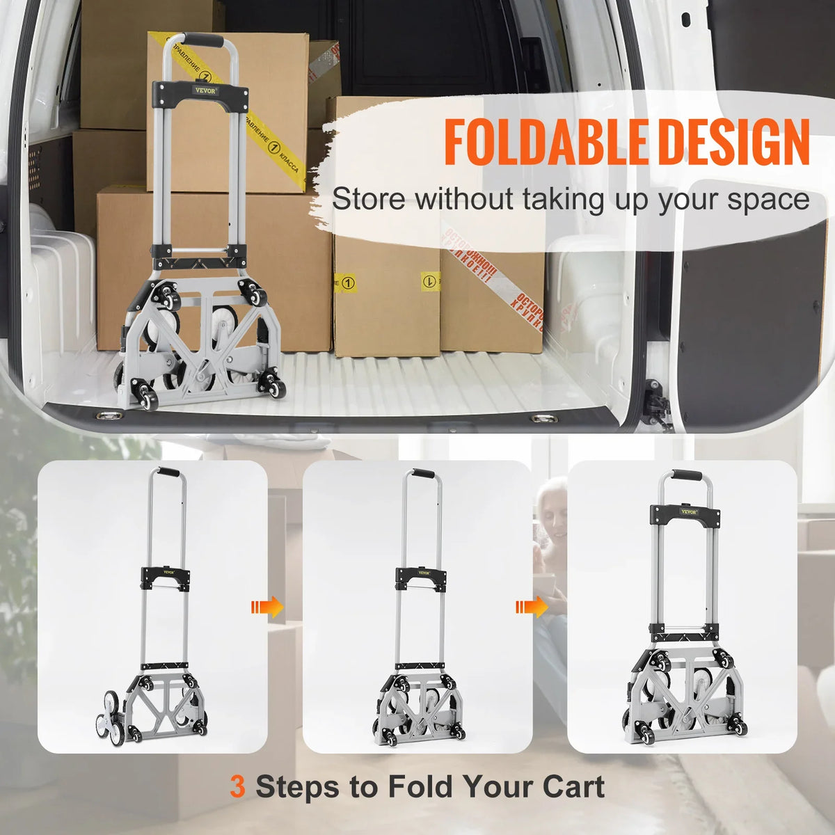 220lbs Stair Climbing Cart Foldable Hand Truck with 32.3-45.7in Adjustable Handle Height 4 Wheels for Warehouse Shopping