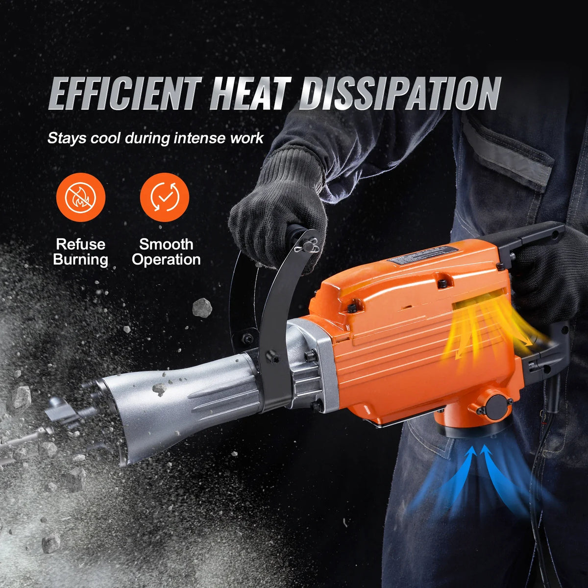 Demolition Jack Hammer 2200W Electric Jackhammer Heavy Duty 1350 BPM Concrete Breaker 2pcs Chisels Bit Chipping with Case