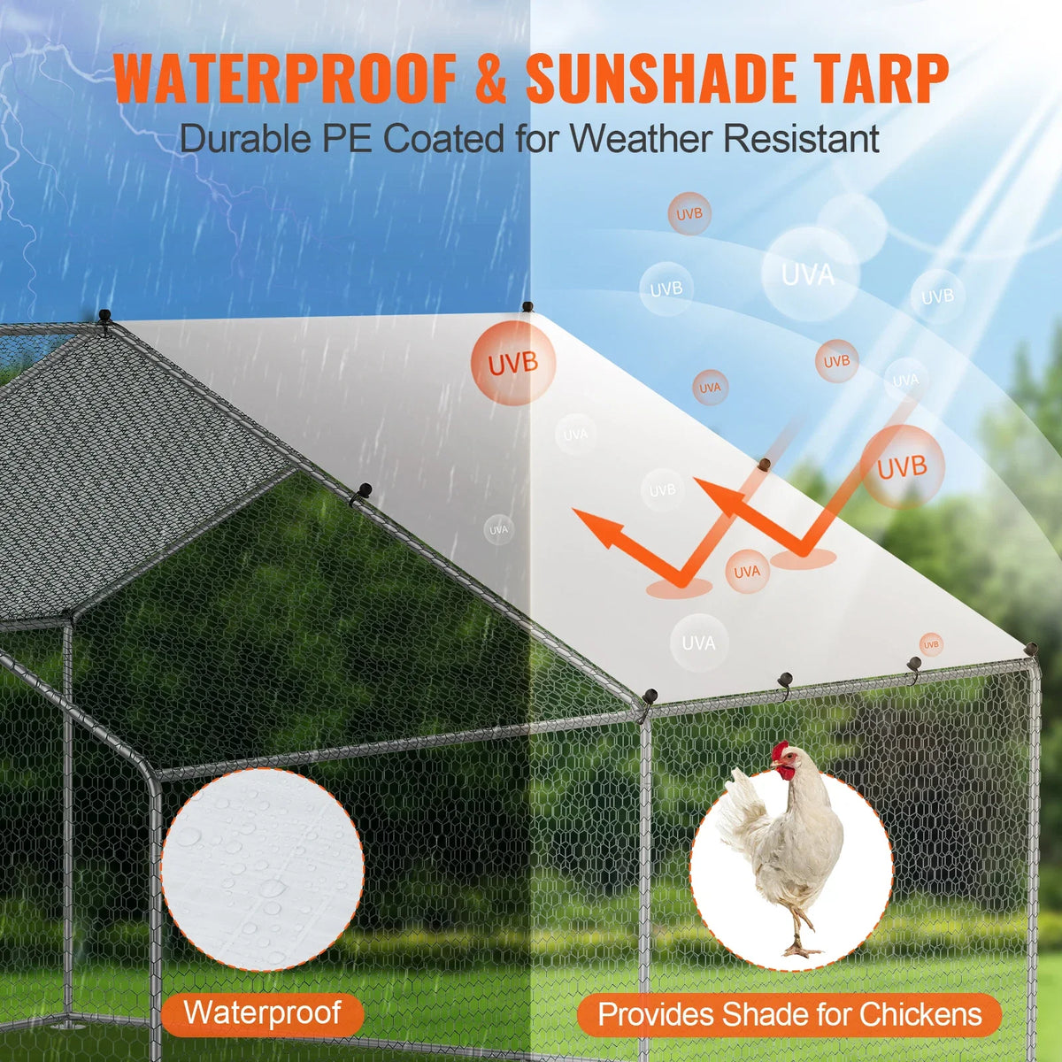 Large Metal Chicken Coop Walk-in Chicken Runs Spire Roof Hen House  for Outdoor Backyard Farm Duck Rabbit Cage Poultry Pen