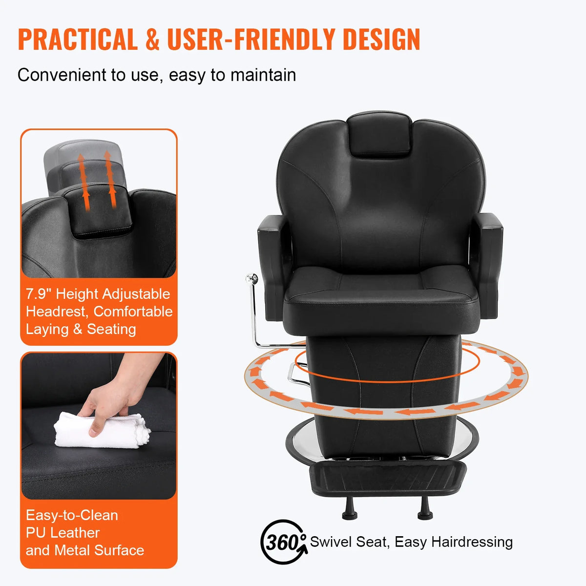 Salon Chair Hydraulic Recliner Barber Chair for Hair Stylist 360 Degrees Swivel 90°-130° Reclining Salon Chair Spa Shampoo