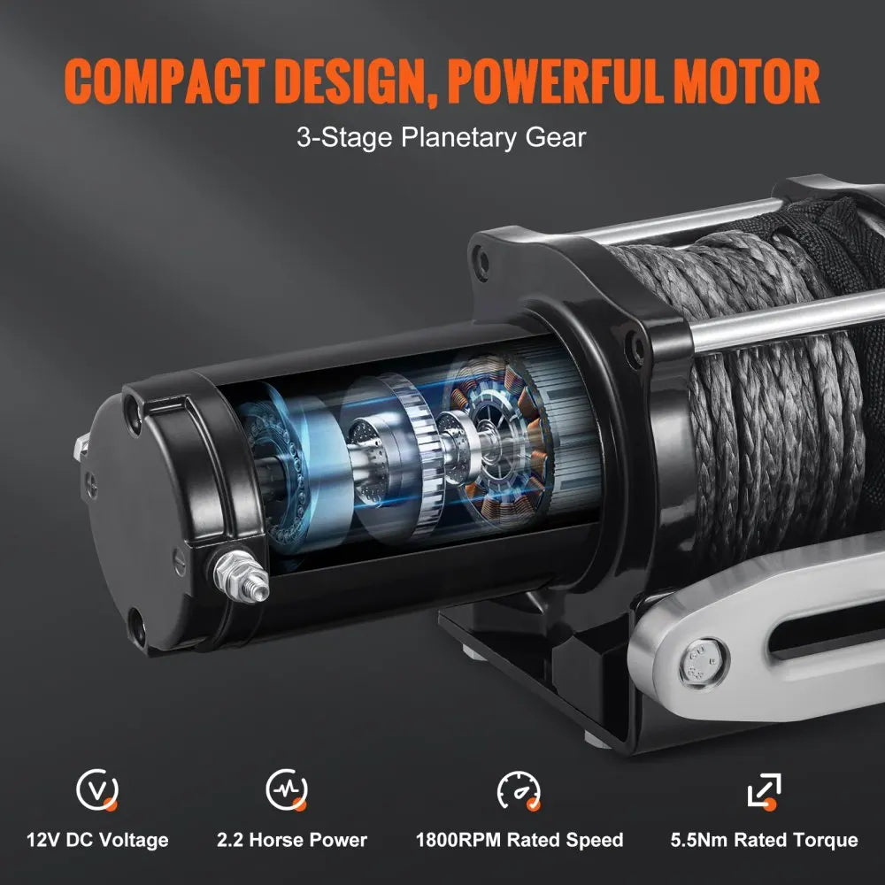 4500lbs Electric Winch ATV UTV Nylon Rope Winch with Wireless or Wired Remote for Towing Jeep Off-Road SUV Truck Car