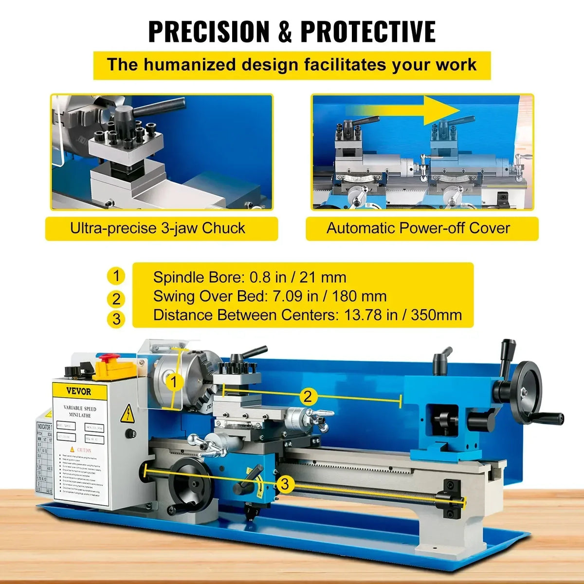 Mini Metal Lathe 550W Metal Mini Lathe 180x350mm Tool Precision Machine Metalworking Home Tool Speed Milling Metal Turning