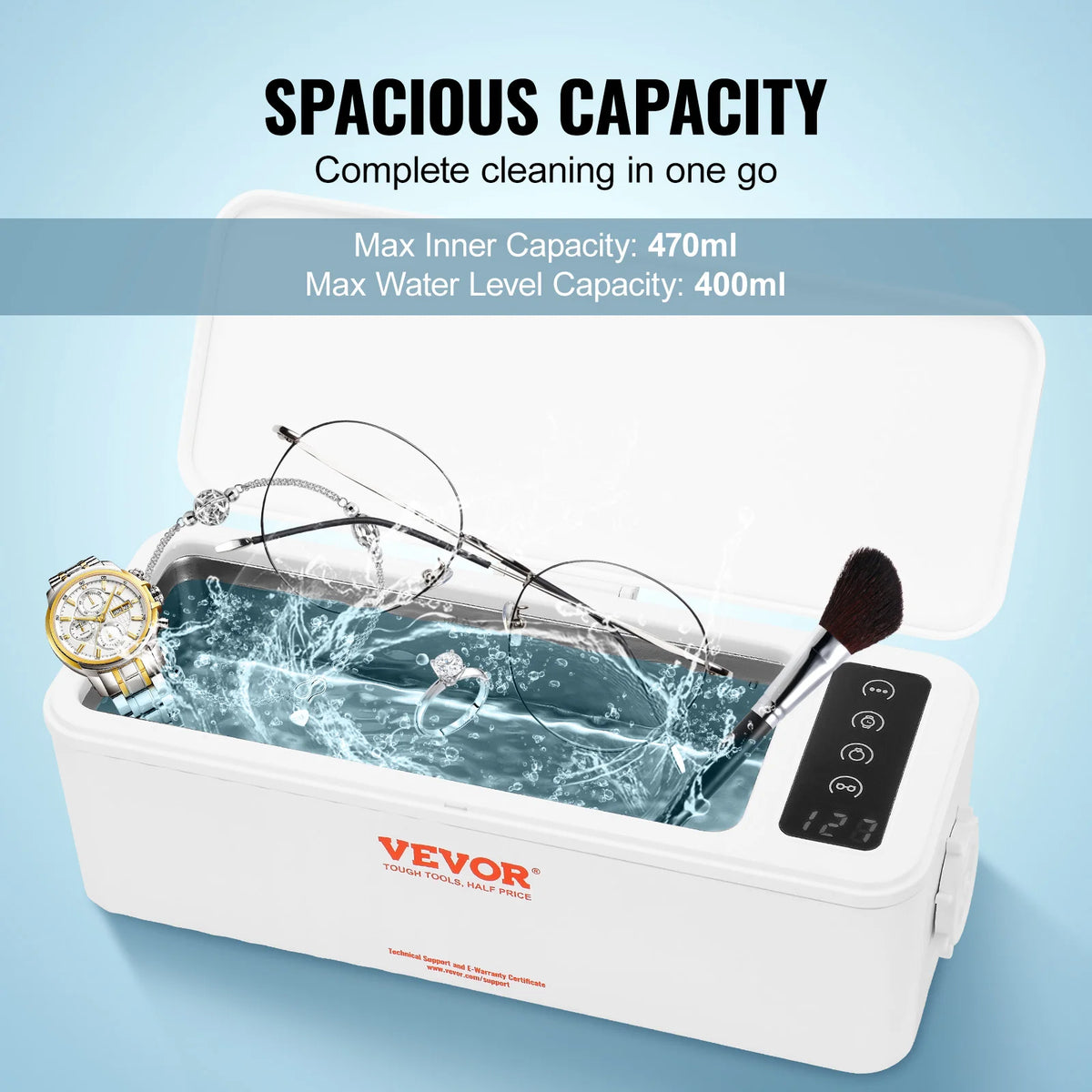 Ultrasonic Cleaner Machine 470ml w/ 4 Timer Modes,Portable ultrasonic jewelry cleaner w/ Cleaning Basket,for Eyeglasses