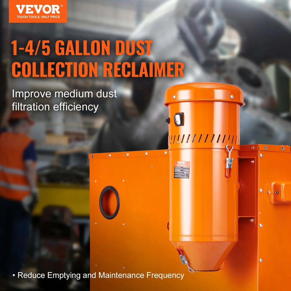 Dust Collection System: 1450W Dust Collector Media Reclaimer w/1.8 Gal Capacity - Universal Fit for Sandblaster Cabinets