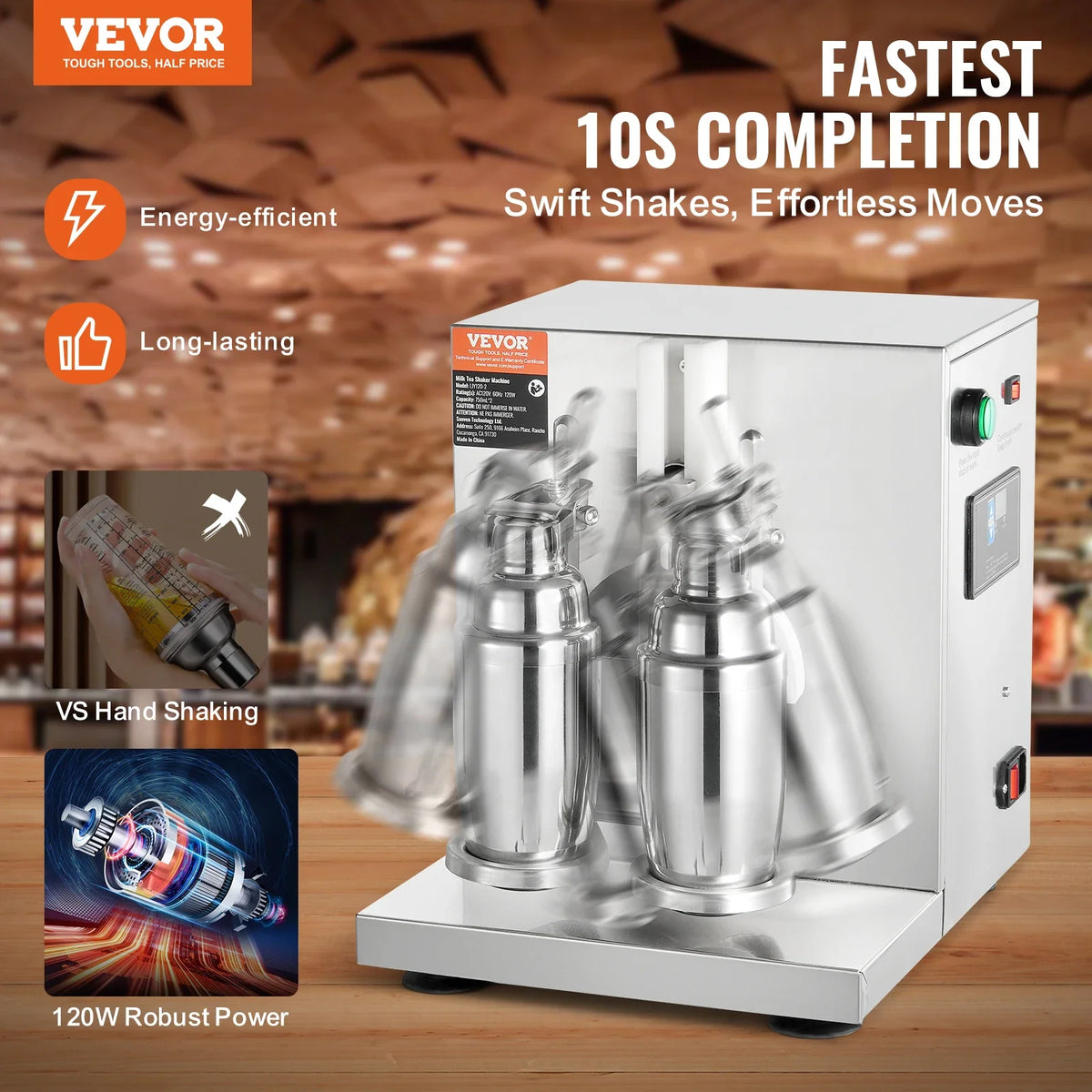 Milkshake Maker Machine, 120W Commercial Milk Tea Shaker Machine, Double Head Milk Shake Mixer Machine, 0-180s Adjustable