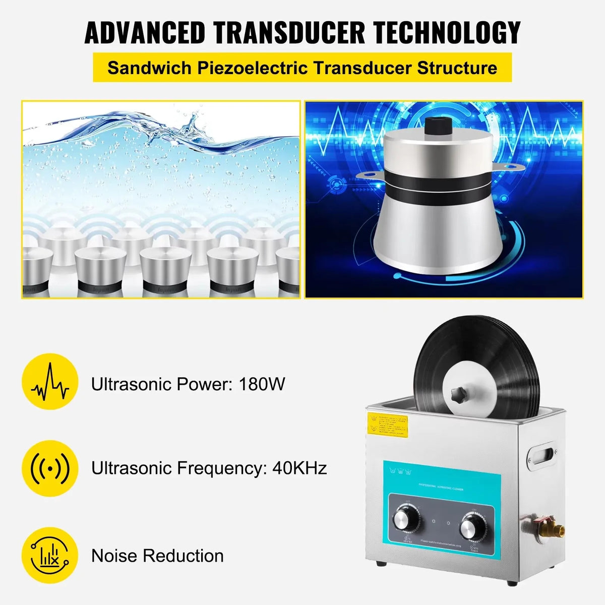 Ultrasonic Vinyl Record Cleaner 6L Knob Ultrasonic Record Cleaner Mini Portable Washing Machine 40kHz 180W Cleaner