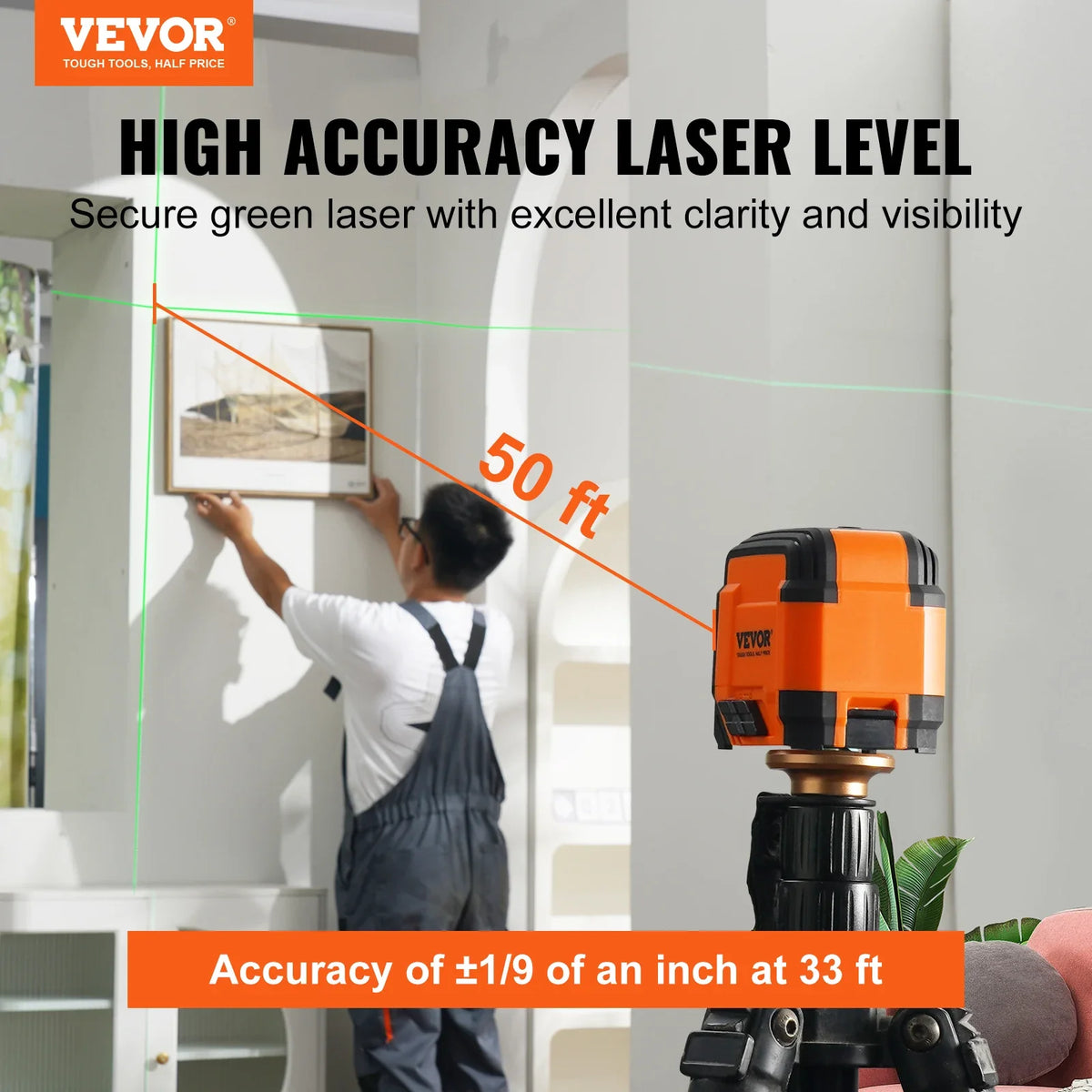 Laser Level Self Leveling Manual Cross Line Laser Remote Control Manual Self-leveling Mode & 5h Continuous Working Time