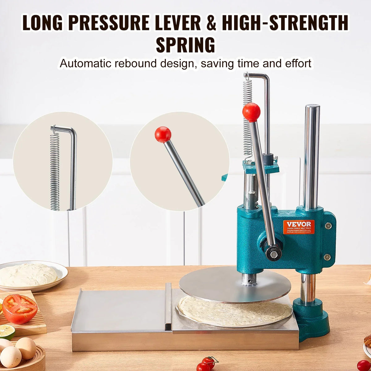 9.5" Manual Pizza Dough Press, Stainless Steel Chapati Maker & Pastry Presser for Home/Commercial, 24cm Sheet Pizza Tool