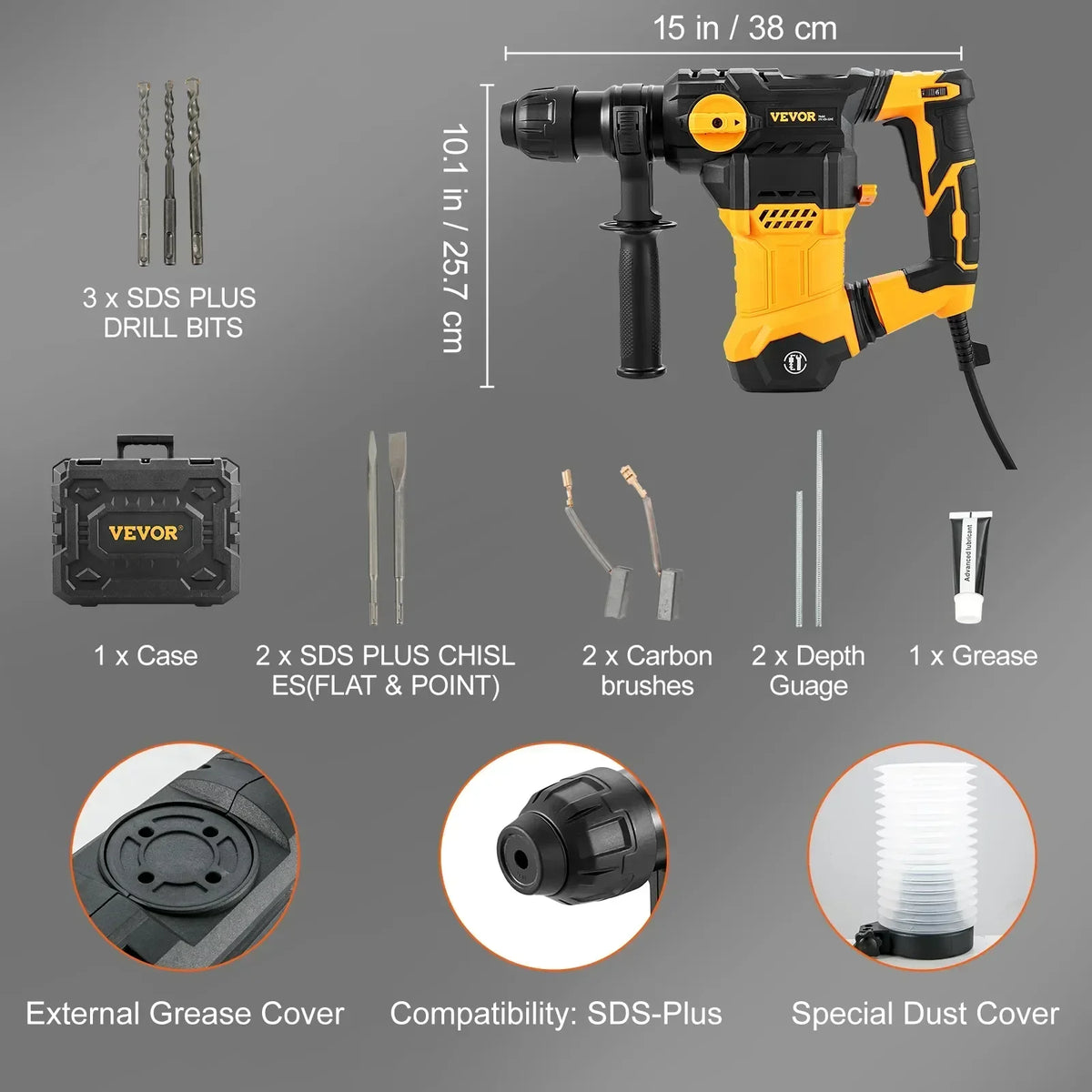 Rotary Hammer Drill  4 Modes SDS-Plus Corded Demolition Chipping Metal Concrete Breaker Jackhammer 1500W Max Drilling 32mm