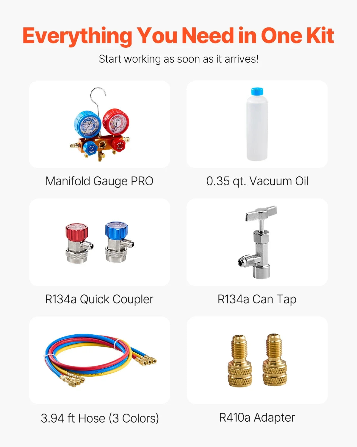 3.5CFM AC Vacuum Pump & Gauge Set Single Stage Rotary Vane HVAC Air Vacuum Pump A/C Refrigerant Manifold Gauge Kit w/Hose