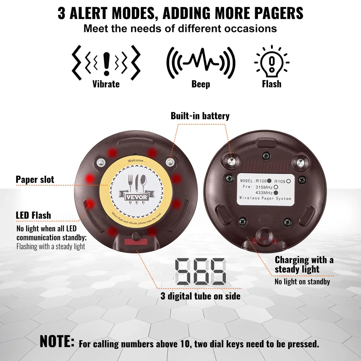 Restaurant Pager Wireless Calling System Coaster Buzzer Vibrator Bell Receiver Beeper for Food Truck Cafe Bar 20 pagers