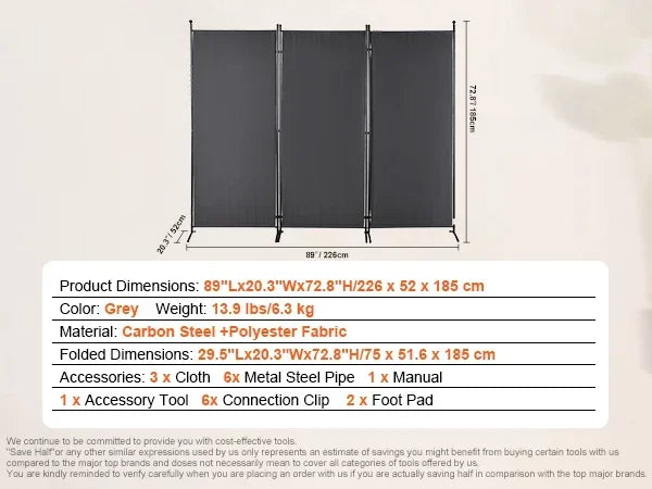 4/3/1 Panel Room Dividers Adjustable In Size & Height Freestanding & Foldable Privacy Screen Partition for Office Home