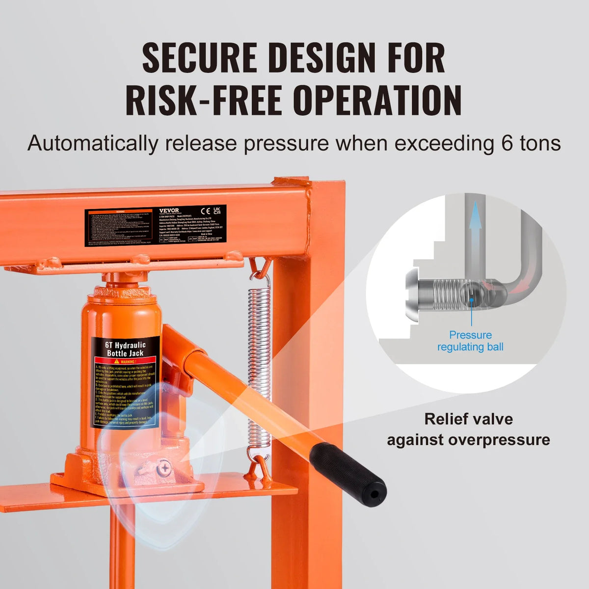6/12 Ton Hydraulic H-Frame Garage Floor Adjustable Shop Press with Plates 6T/12T Orange for Garages or Professional Shops