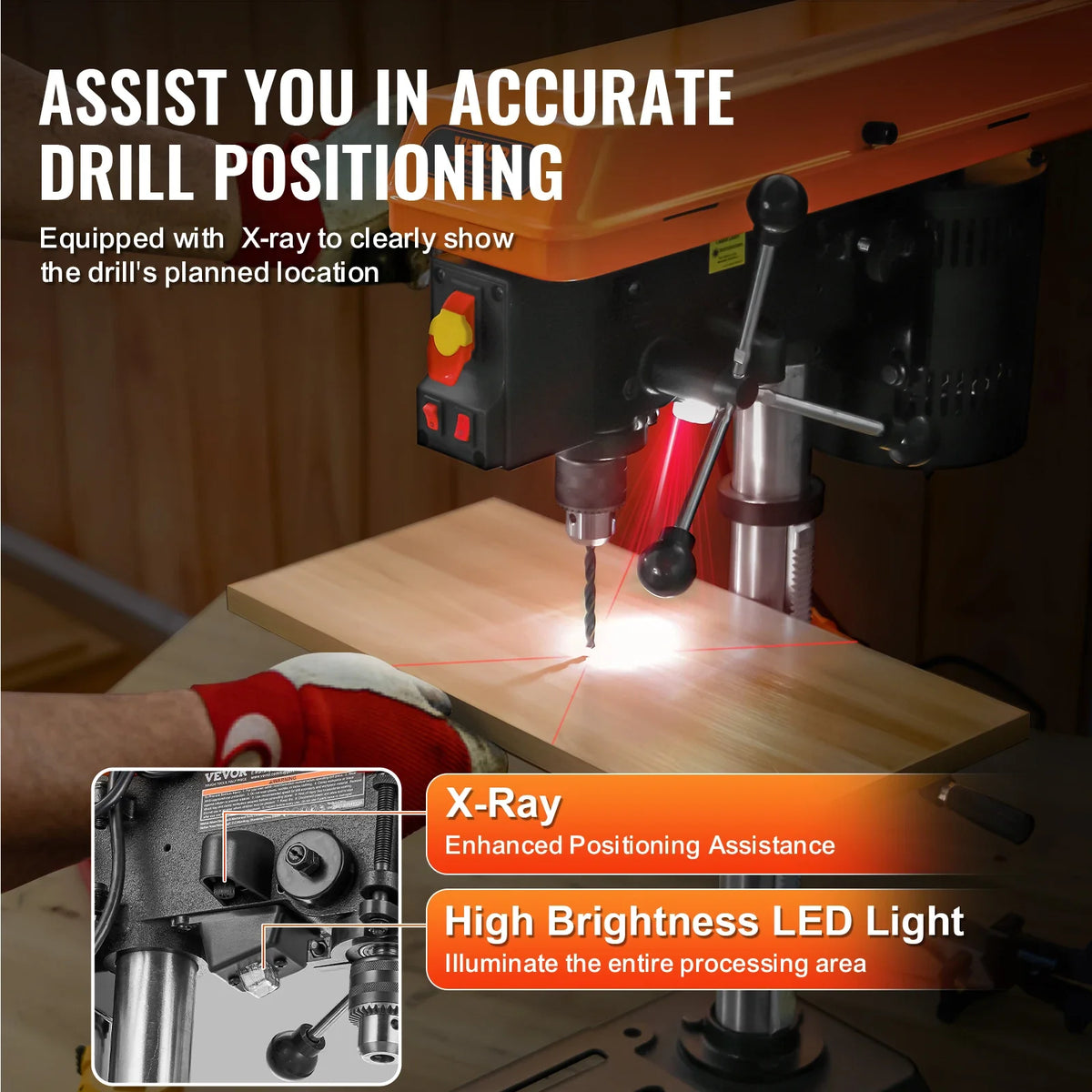 10 in Benchtop Drill Press Tabletop Drilling Machine with 610 / 940 /1500 /2150 / 2800 RPM Adjustable Speed for Wood Metal