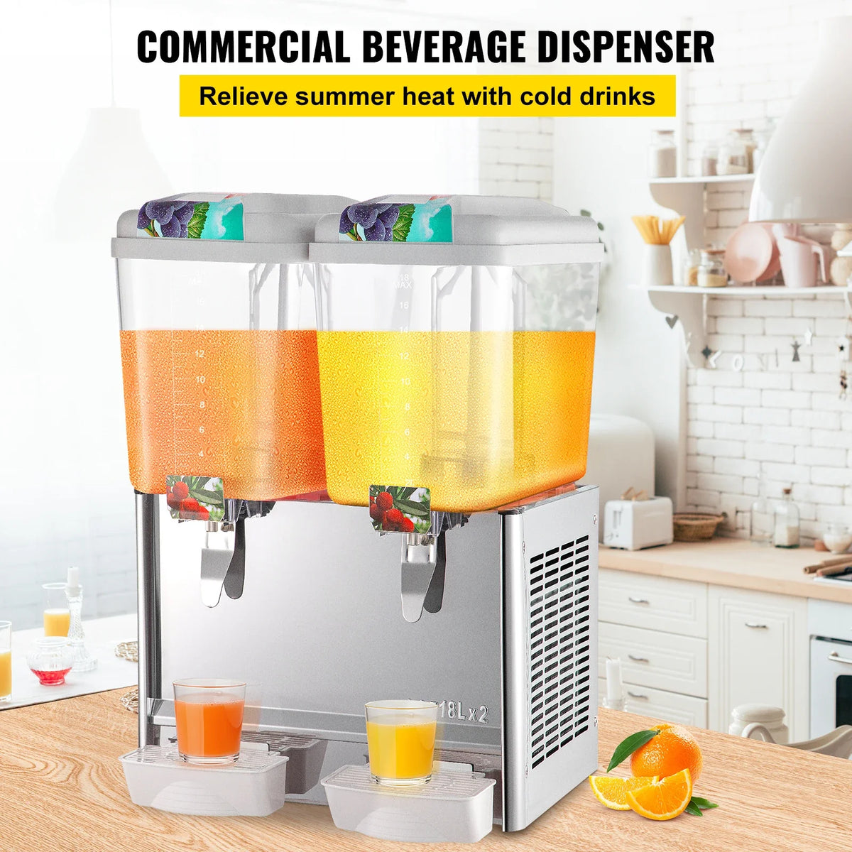 Commercial Beverage Dispenser 18L 1/2/3 Tank Cold Beverage Dispenser Stainless Steel Juice Dispenser Thermostat Controller