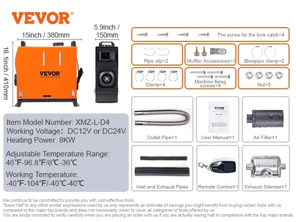 Diesel Heater All in One,8KW Diesel Air Heater w/LCD Panel & Remote Control,Portable Parking Heater Fast Heating Low Noise