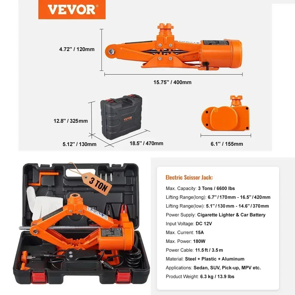 Electric Car Jack Floor Jack 3/5Ton Lifting Set DC 12V Car Scissors Jack With Impact Wrench  Auto Repair Tool Service Kit