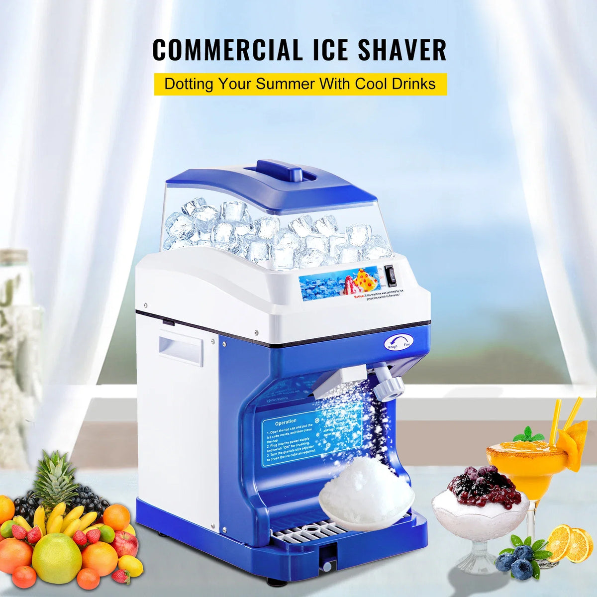Commercial Ice Shaver 441 LBS/H Ice Shaving Capacity, Ice Shaving Machine w/ 11 LBS Hopper, 300W Snow Cone Maker 320 RPM