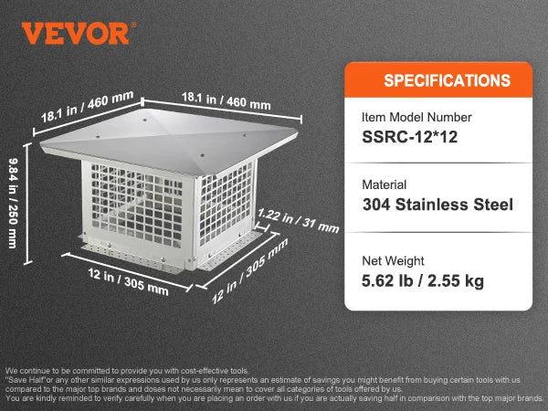 Chimney Cap 4 Sizes 304 Stainless Steel Fireplace Chimney Cover Not Easily Toppled Fits Mesh Flue Outside Covers Silver
