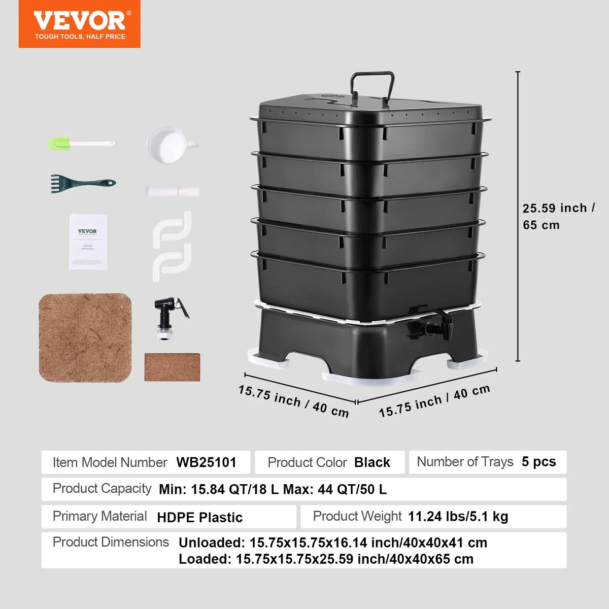 5-Tray Worm Composter Compost Bin Outdoor And Indoor Sustainable Design Worm Farm Kit For Recycling Food Waste