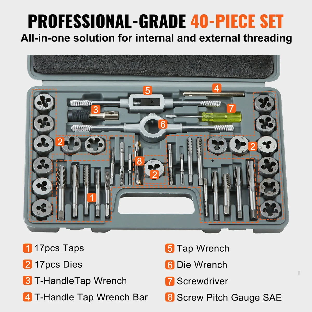 Tap and Die Set 40PCs 60PCs 80PCs 110/116PCs Metric or SAE Standard Bearing Steel Taps and Dies Essential Threading Tool