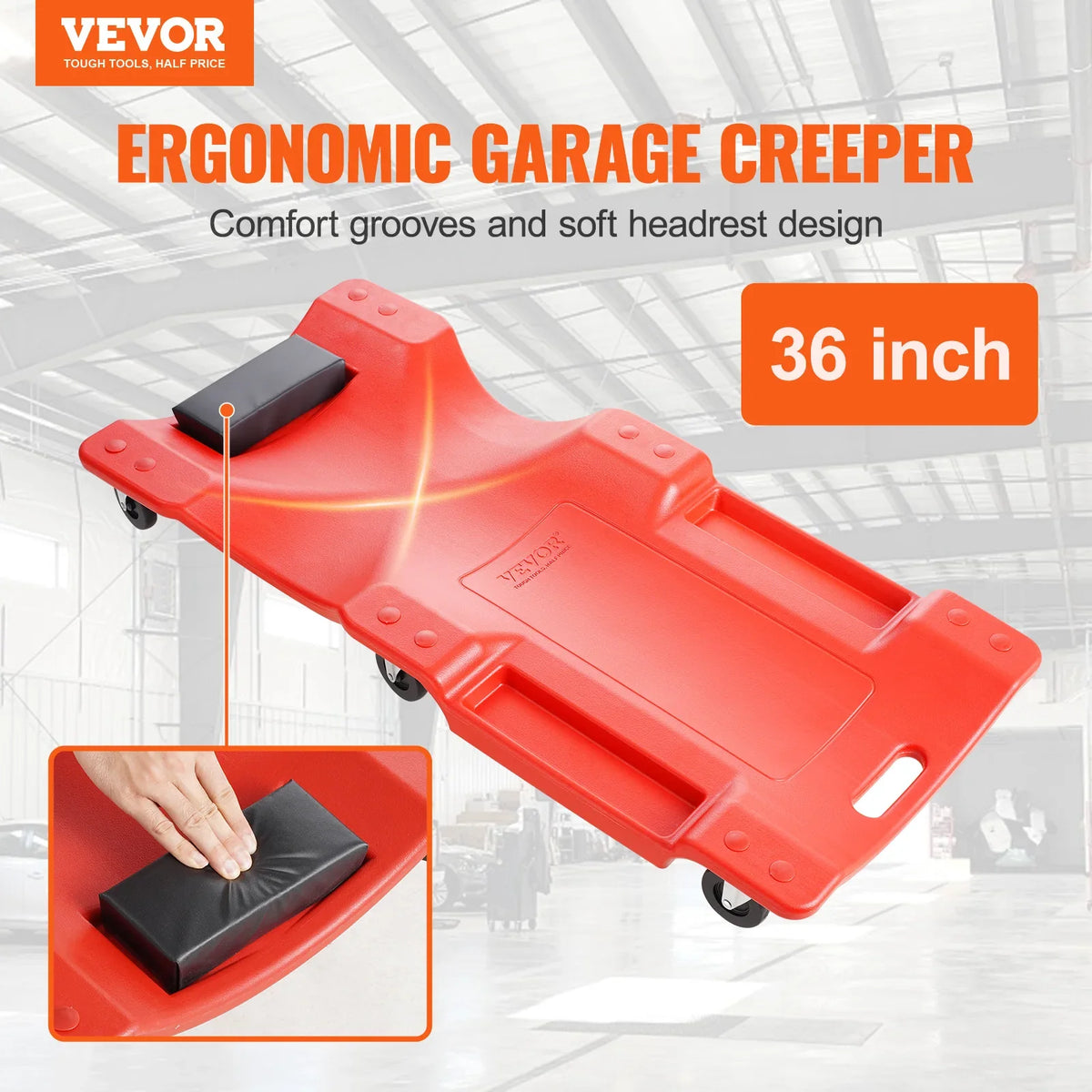 36-Inch, 350 lbs Capacity Automotive Rolling Garage Creeper with Dual Tool Trays 6 Wheels, for Garage Shop Auto Repair