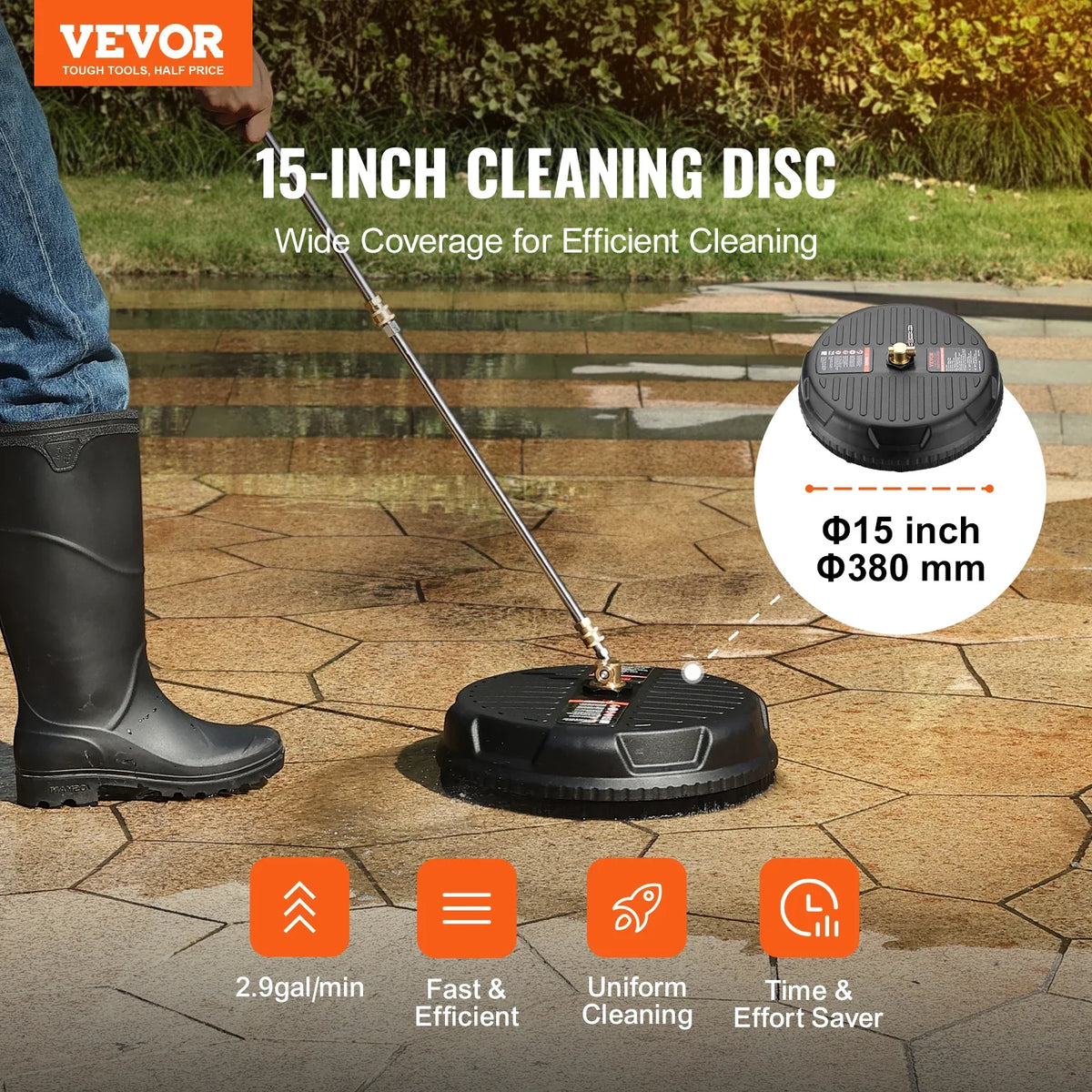 15/18/20/24" Pressure Washer Surface Cleaner w/ Handles & Wheels Stainless Steel Concrete Cleaner 4000 Max PSI for Garden
