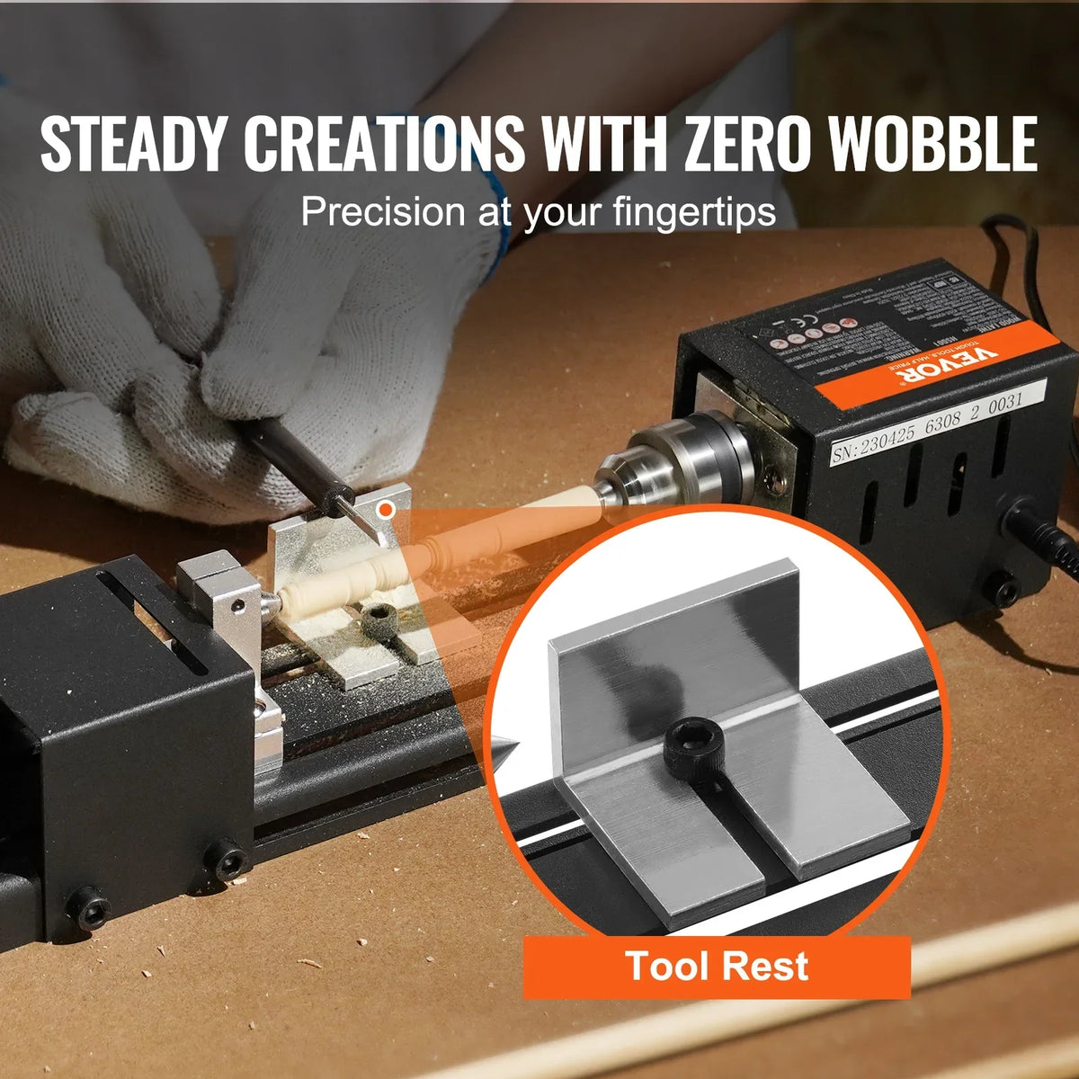 Mini Wood Lathe Machine 2.76in x 6.3in 24VDC 96W Machine Accessories, 7 Speed s for DIY Woodworking Wood Drill Rotary Tool