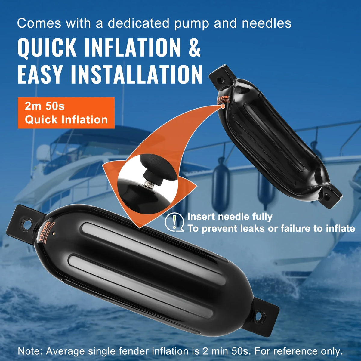 Boat Fenders, 8.5" x 26" Boat Bumpers for Docking, with Center Holes, Marine Boat Dock Fender Bumper with Air Pump