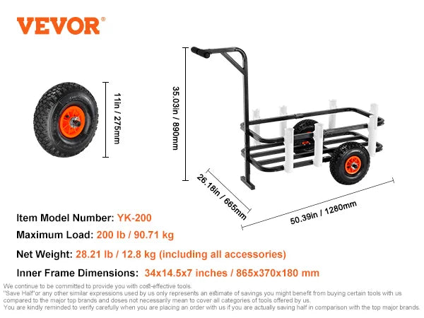 200/300/350 lbs Beach Fishing Cart with Two 11"/13"/16" Wheels 7 Rod Holders Steel Pier Wagon Trolley for Sand Picnic