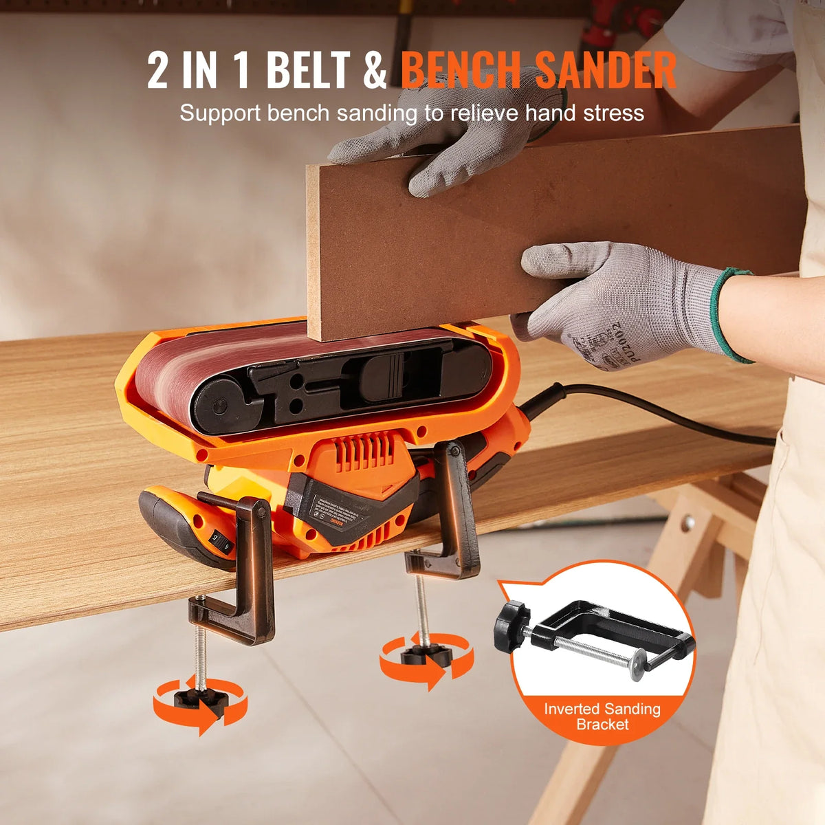 7AMP Belt Sander Woodworking Workshop Bench Sander Machine with 6 Speeds 152-320 m/min Powerful Sanding Machine Polisher