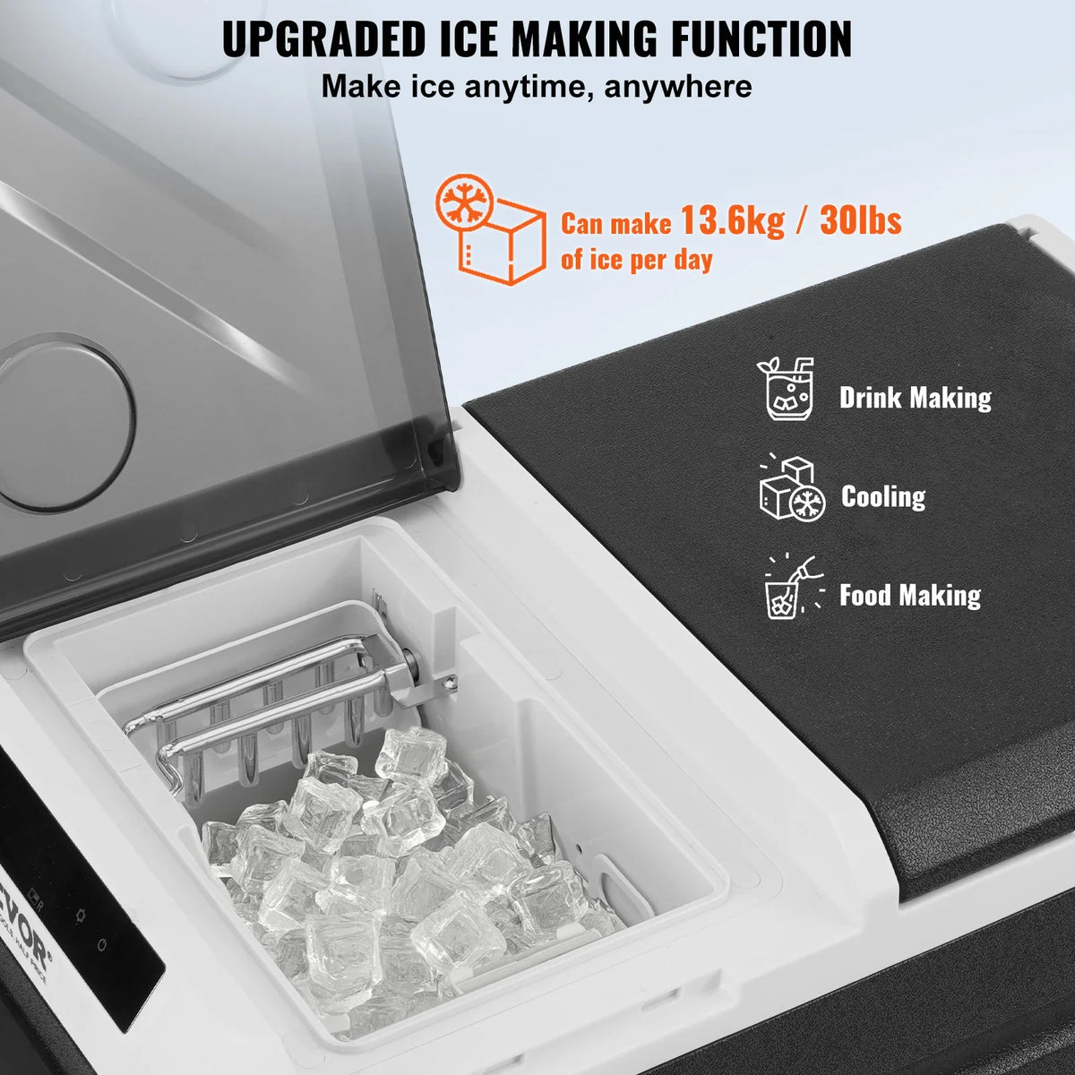 36L Car Refrigerator,w/Ice Making Function,12V Car Fridge, Dual Zone Portable Freezer,-4℉-68℉ Adjustable,Compressor Cooler