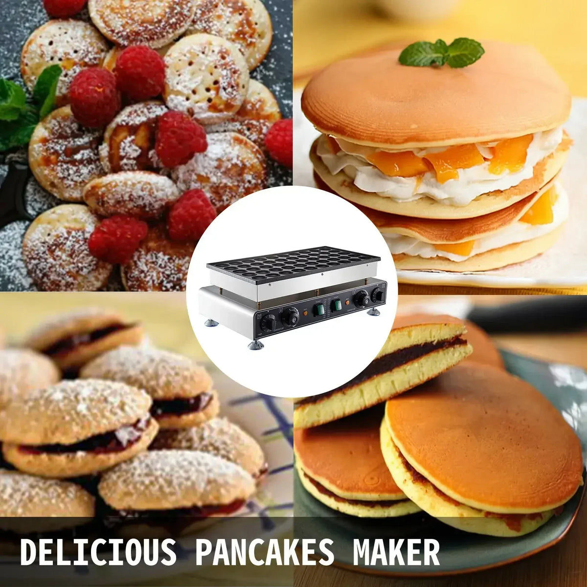Electric Waffle Maker & Pancake Machine, 50 Pcs Commercial Mini Dorayaki/Dutch Poffertjes Cooker with Non-Stick Plates.