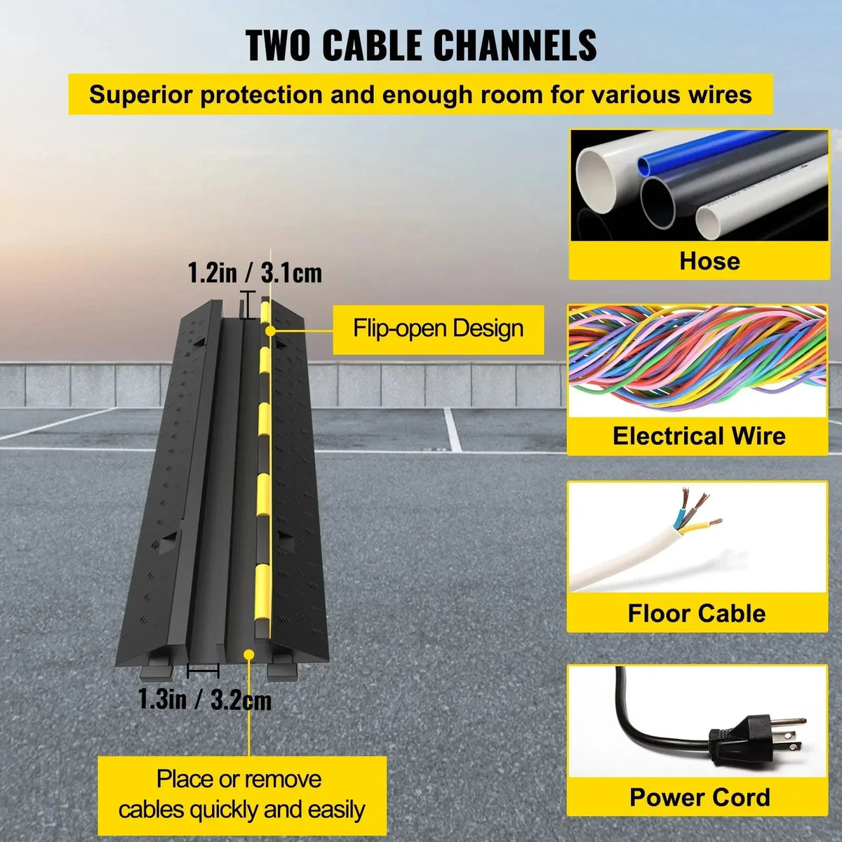 Cable Protector 2 Channels 3 PCS Traffic Ramp Wire Cable Cover Cord Guard Speed Bump For Protecting Wires Getting Damaged