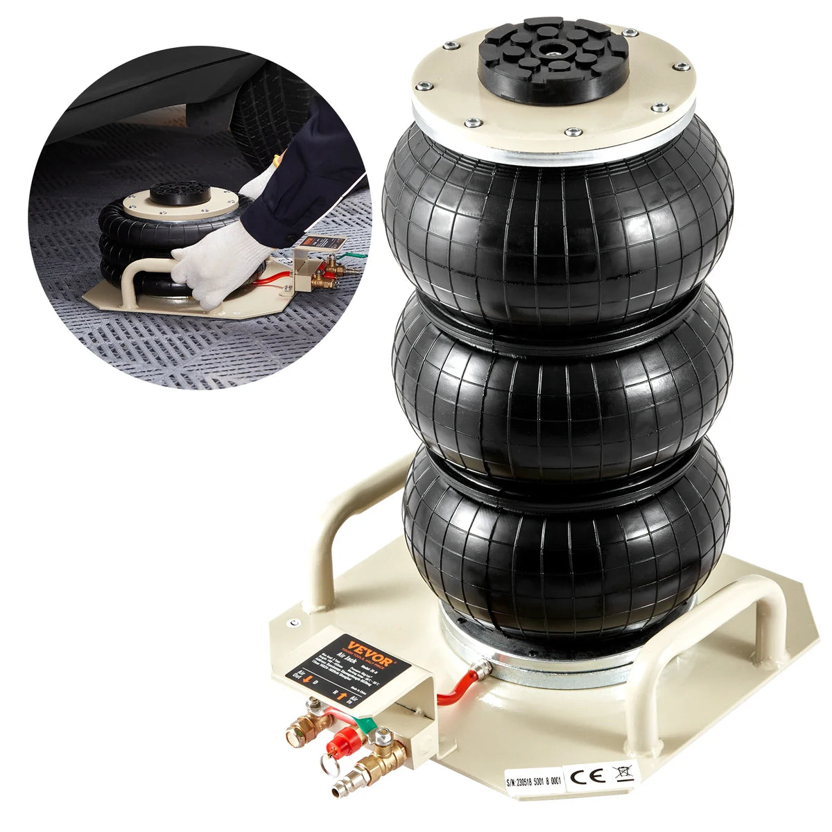 3 Ton/6600 lbs Triple Bag Air Jack Lift up to 17.7 inch/450 mm Pneumatic Jack with Side Handles for Car Garage Repair