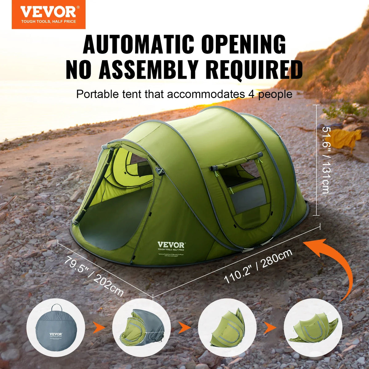 Outdoor Camping Tent Pop-Up Tents for 4 Person Easy Setup Waterproof Backpacking Tent for Family Camping Hiking Hunting