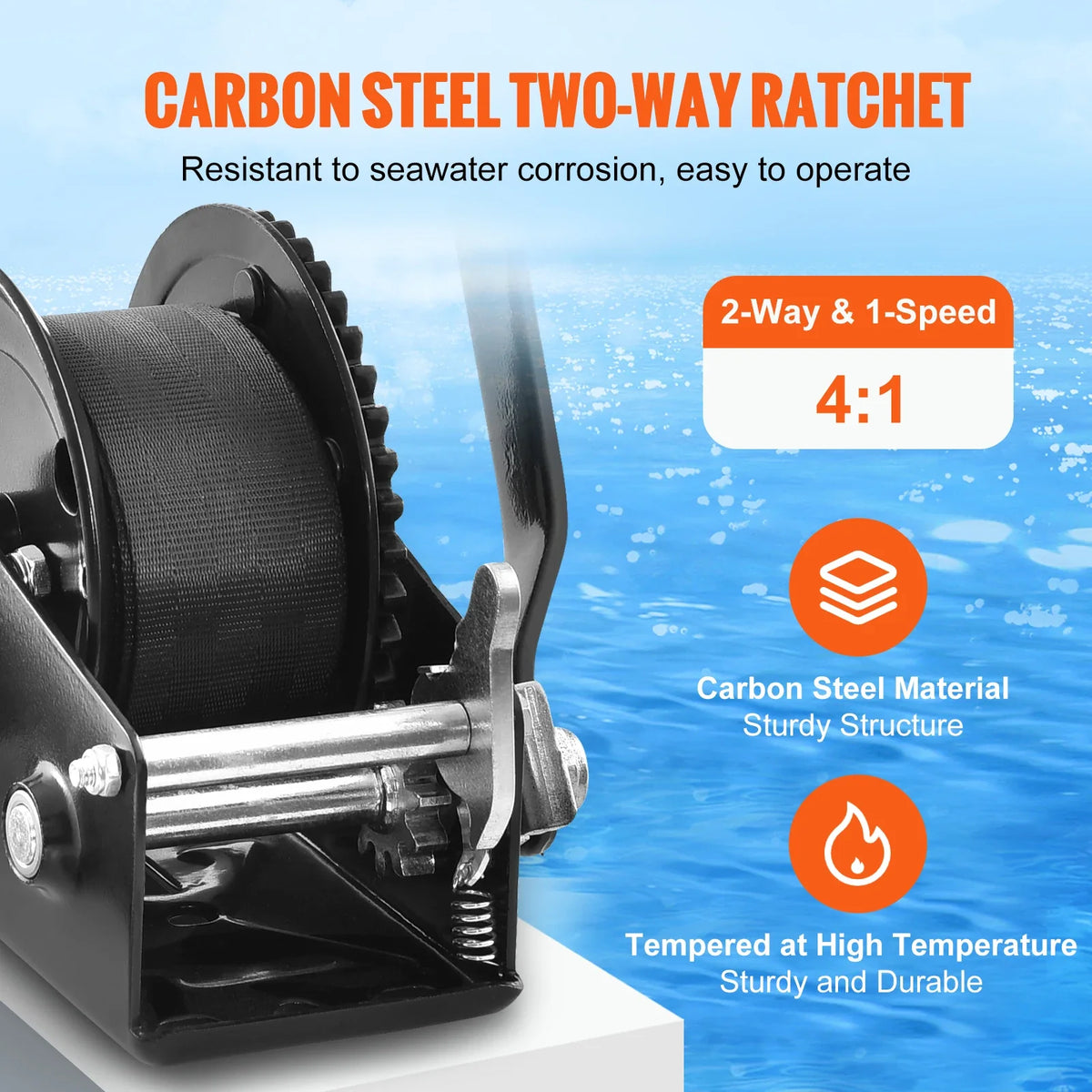 Hand Winch,Boat Trailer Winch Heavy Duty Rope Crank w/ 23ft Polyester Strap & Two-Way Ratchet,Manual Operated Crank Winch