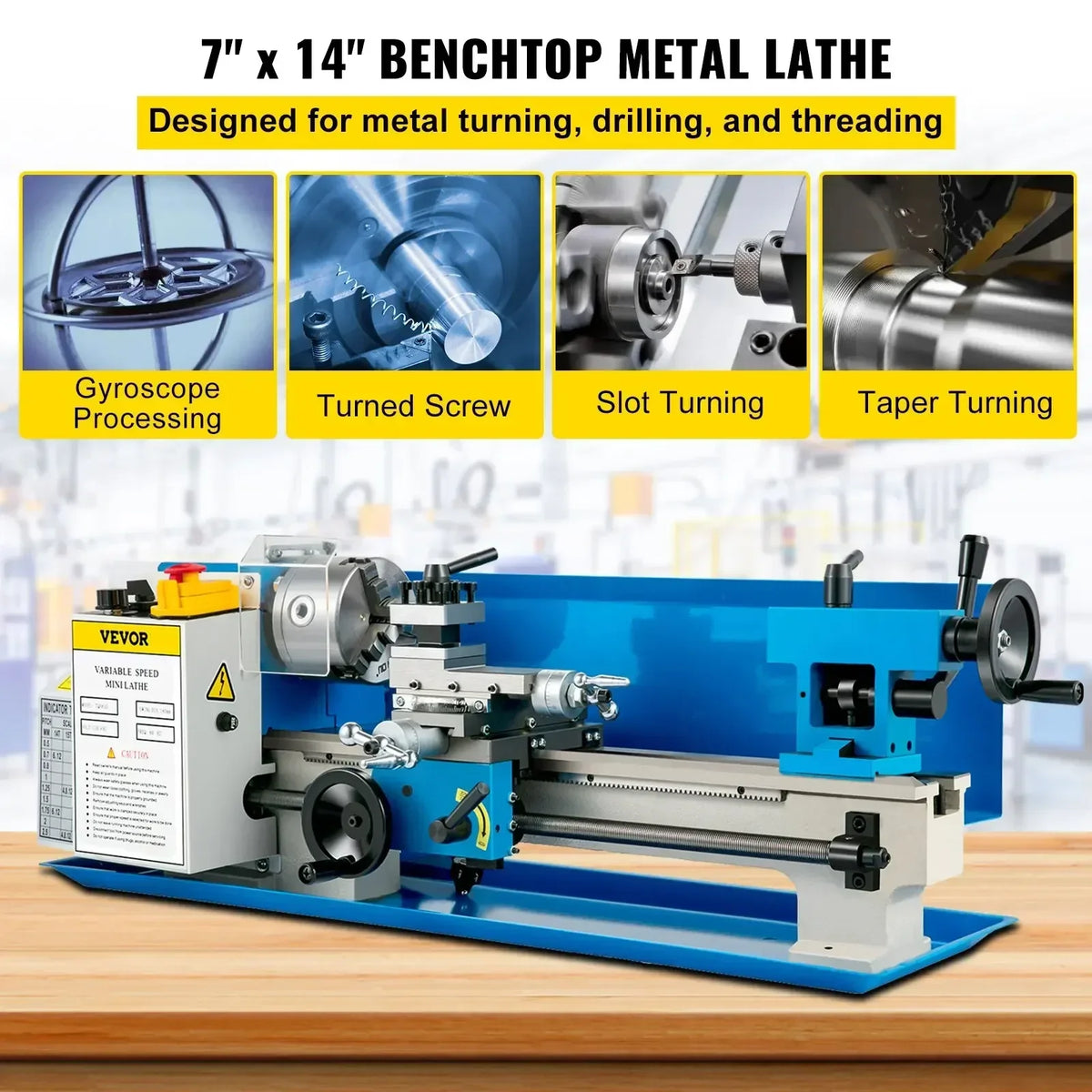 Mini Metal Lathe 550W Metal Mini Lathe 180x350mm Tool Precision Machine Metalworking Home Tool Speed Milling Metal Turning