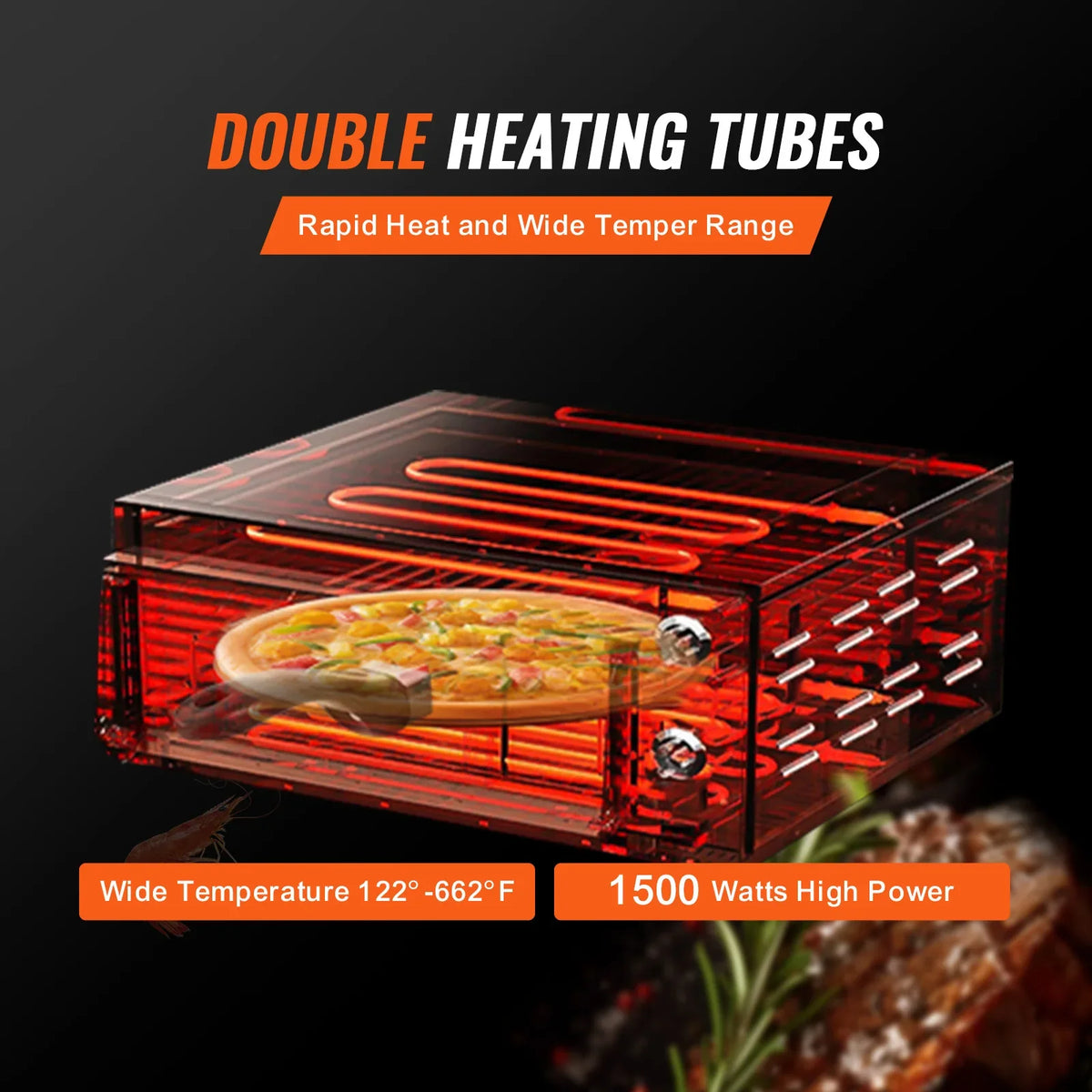 Electric Pizza Oven, 12-inch, 1500W, with Temp Control & 0-120 Min Timer, Even Baking Technology & Easy Clean Crumb Tray