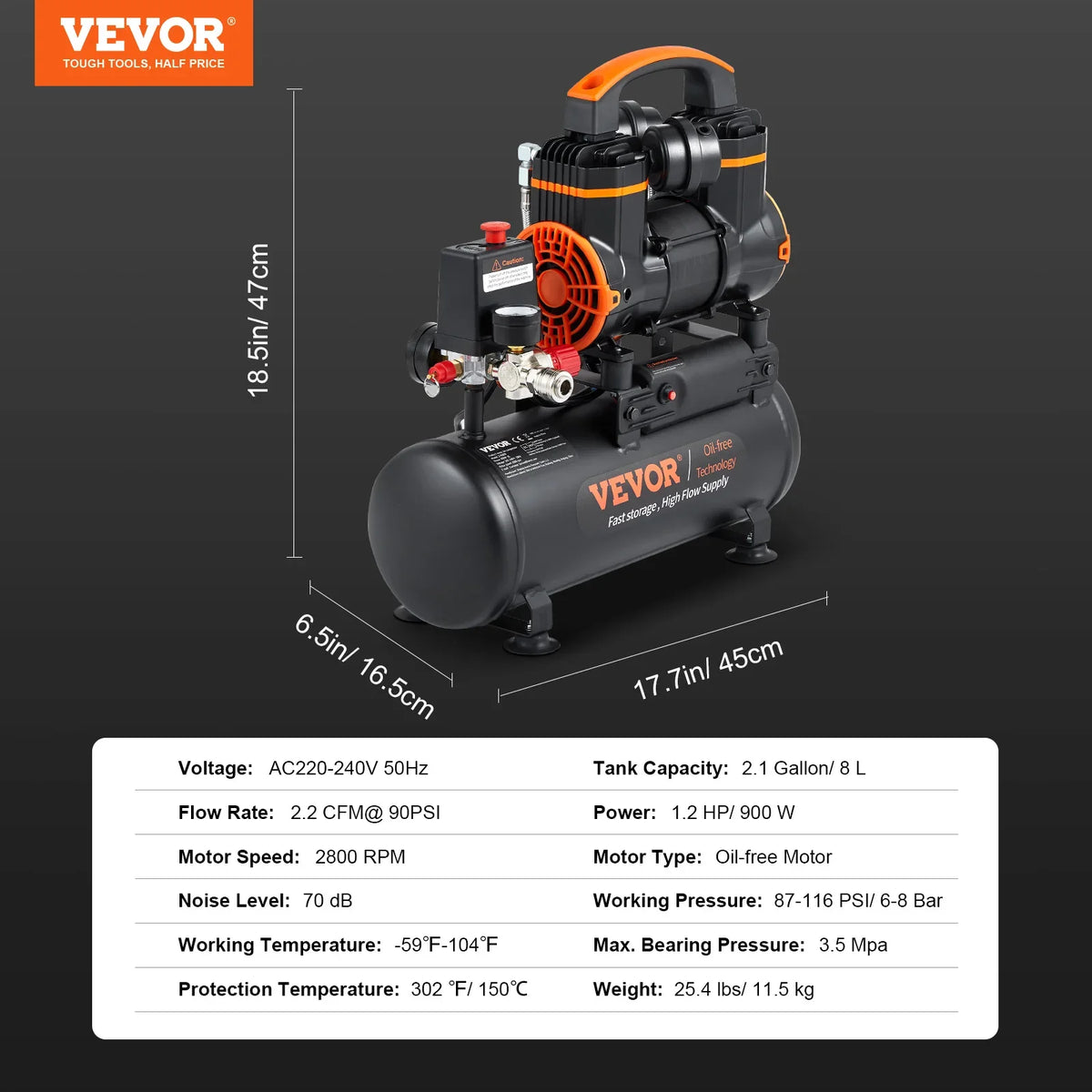 Air Compressor, 9L 18L 24L 35L Oil Free Air Compressor Tank  116PSI Pressure, 70 dB Ultra Quiet Compressor for Auto Repair