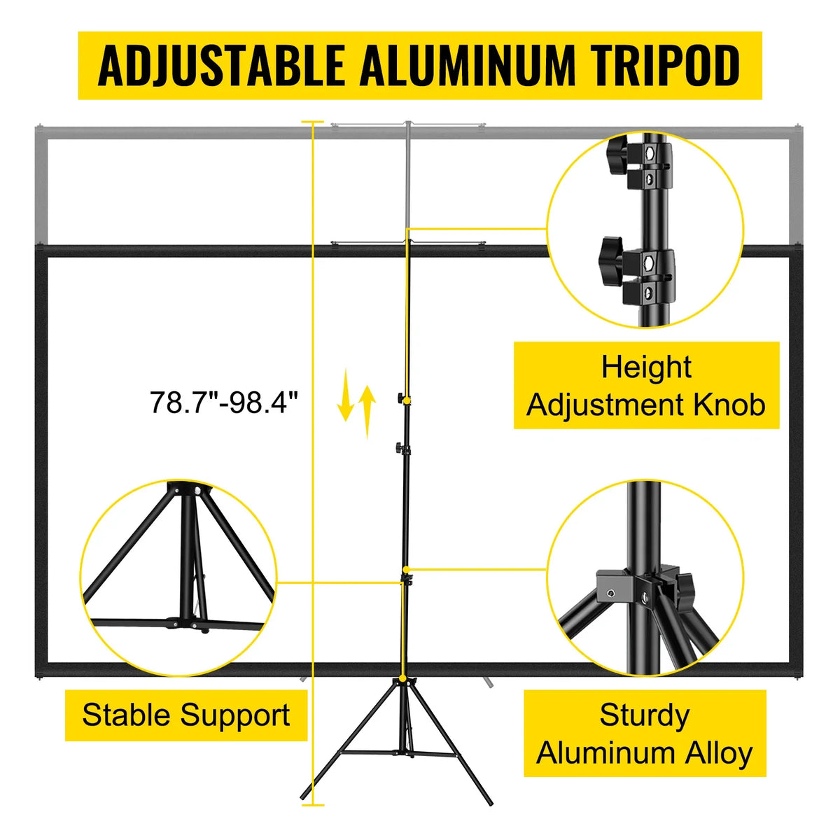Tripod Projector Screen  Stand 90 inch 4K HD Projection Screen Stand Wrinkle-Free Height Adjustable for Movie, Home Cinema