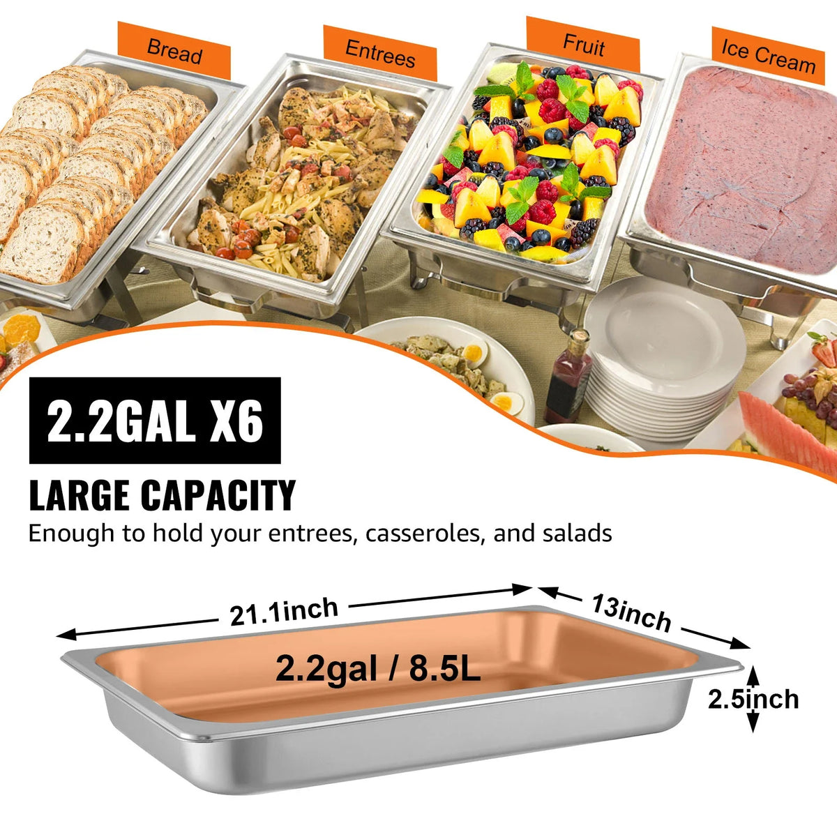 4/6 Pack Steam Table Pans Full Size Deep Food Container Stainless Steel Oven Tray Hotel Pans Anti-Jam Steam Table Food Pan