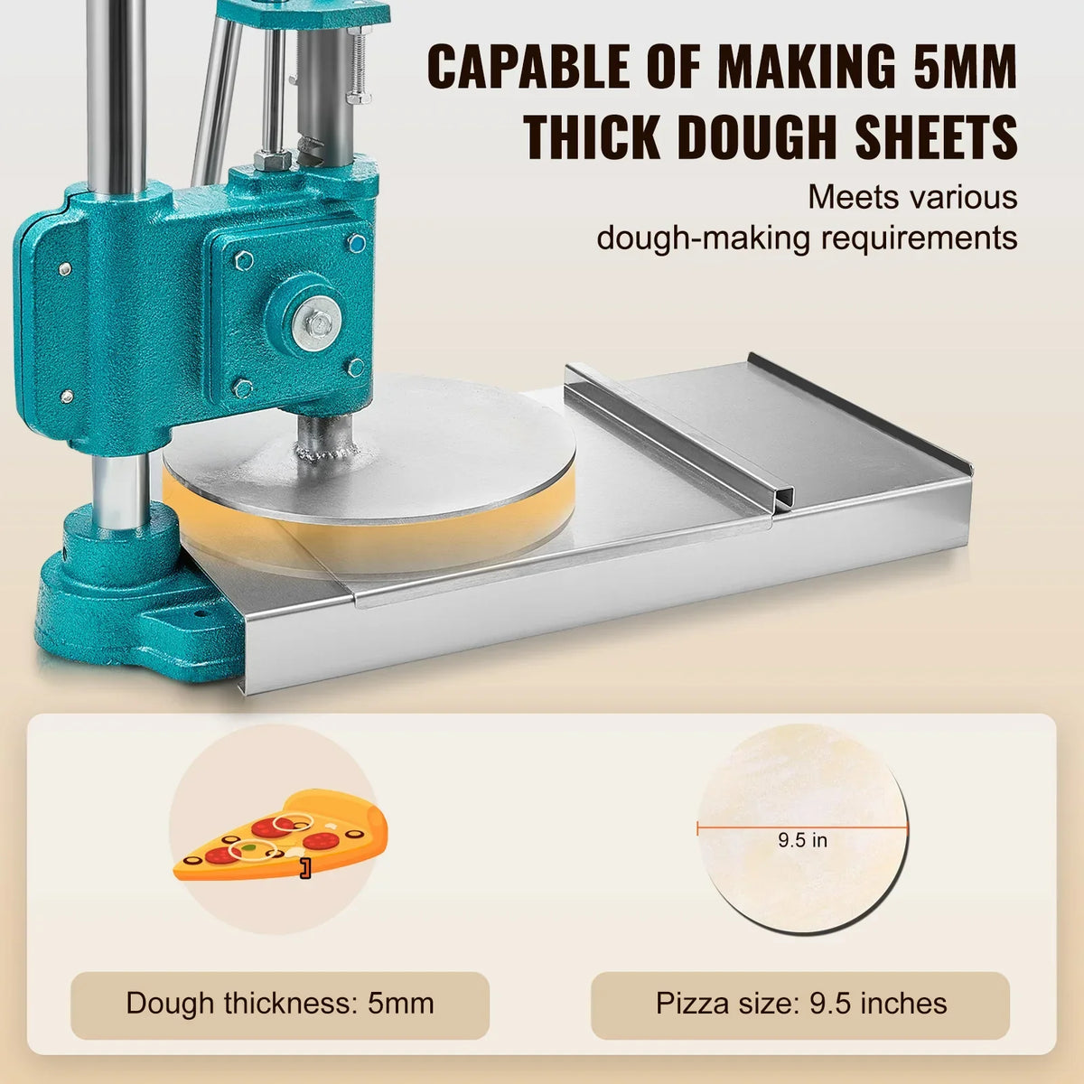 9.5" Manual Pizza Dough Press, Stainless Steel Chapati Maker & Pastry Presser for Home/Commercial, 24cm Sheet Pizza Tool