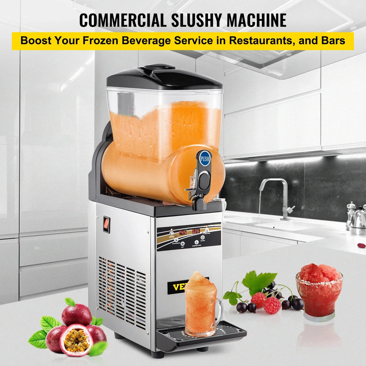 Commercial Slushy Ice Machine, 1X15L Commercial Slushy Machine, Stainless Steel Smoothie Frozen Drink Maker,500W for Cafes