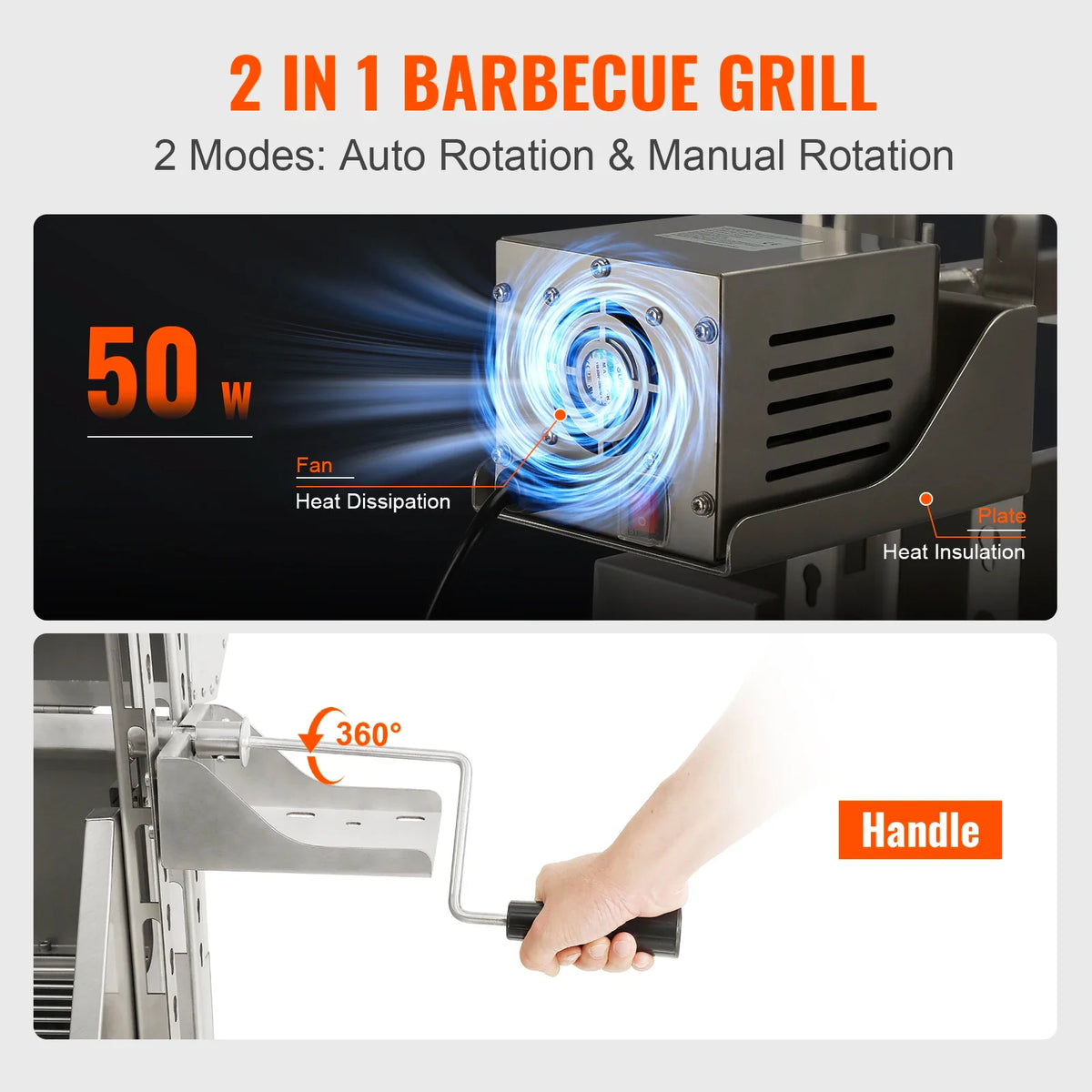 Stainless Steel Rotisserie Grill w/Hooded Cover,BBQ Whole Pig Lamb Charcoal Spit Grill,50W Motor BBQ Hog Rotisserie Roaste