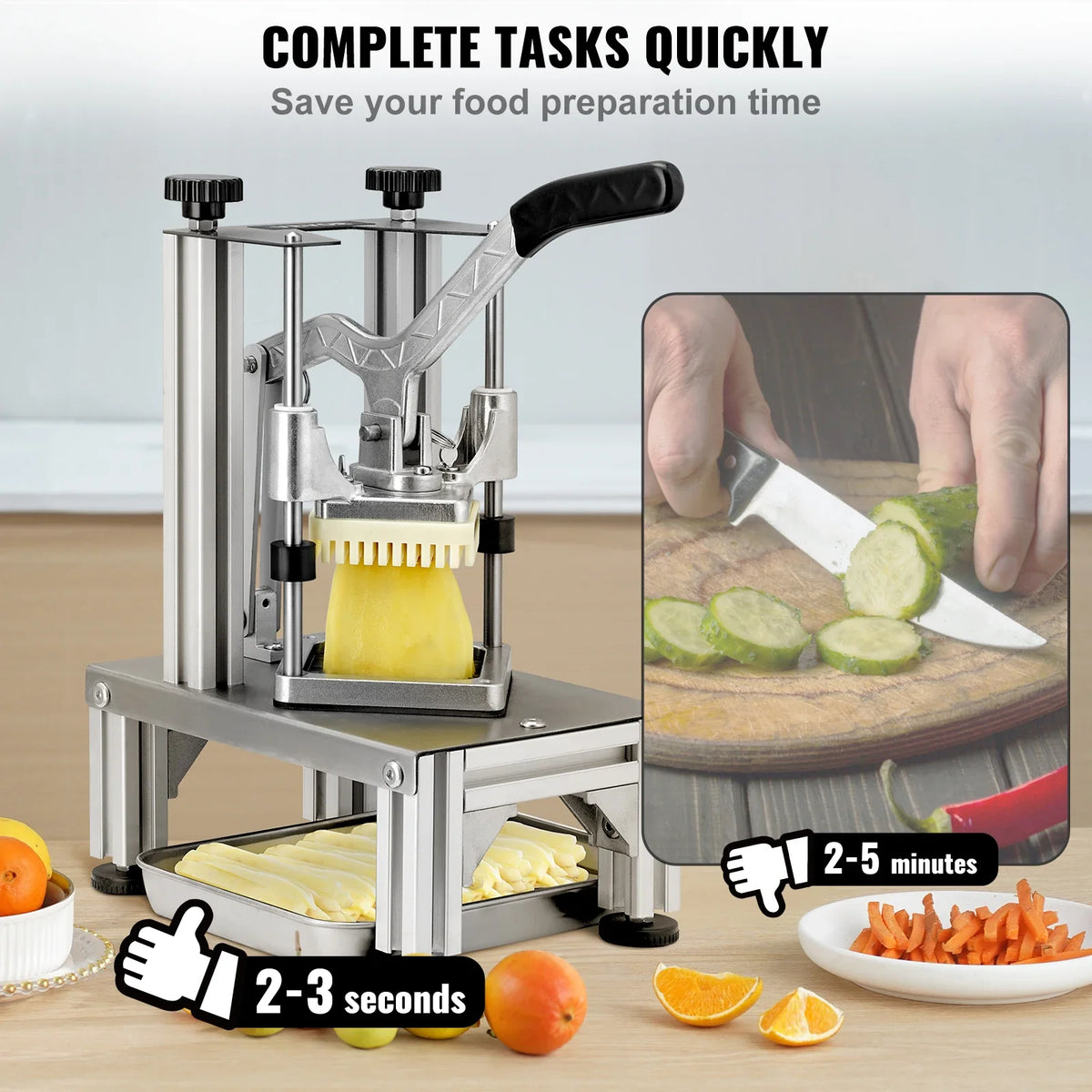 Commercial French Fry Cutter w/ 4 Replacement Blades, Different sizes Blade Chopper, 6-wedge Slicer & 6-wedge Apple Corer