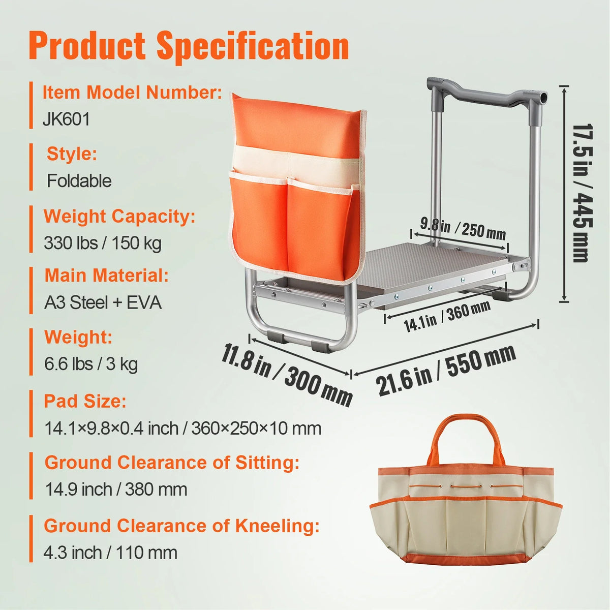 Garden Kneeler and Seat Foldable Garden Stool Kneeling Bench for Gardening with Tool Bag Gifts for Grandparents Seniors